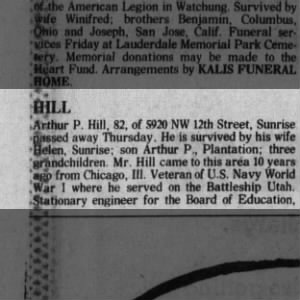 Obituary for Arthur P. Hill