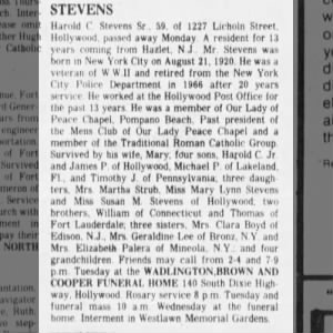 Harold Charles Stevens Obituary