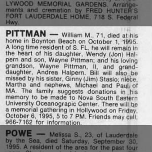 Obituary for William M. PITTMAN